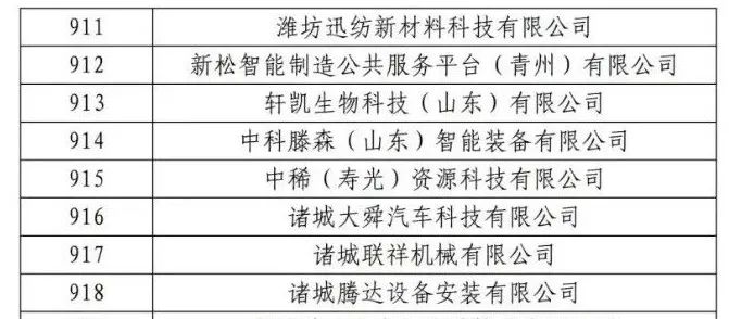 新认定的山东省瞪羚企业（潍坊部分）